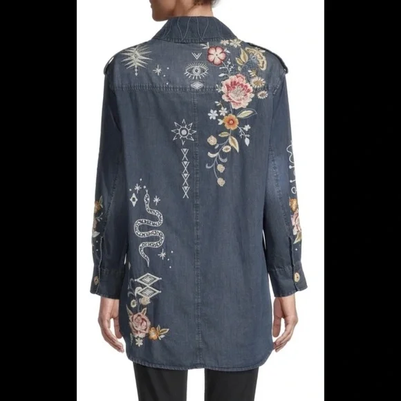 🔥🔥NWT Johnny Was Umoya Oversized Denim Blue With Floral Embroidery Jacket Large - Picture 6 of 14